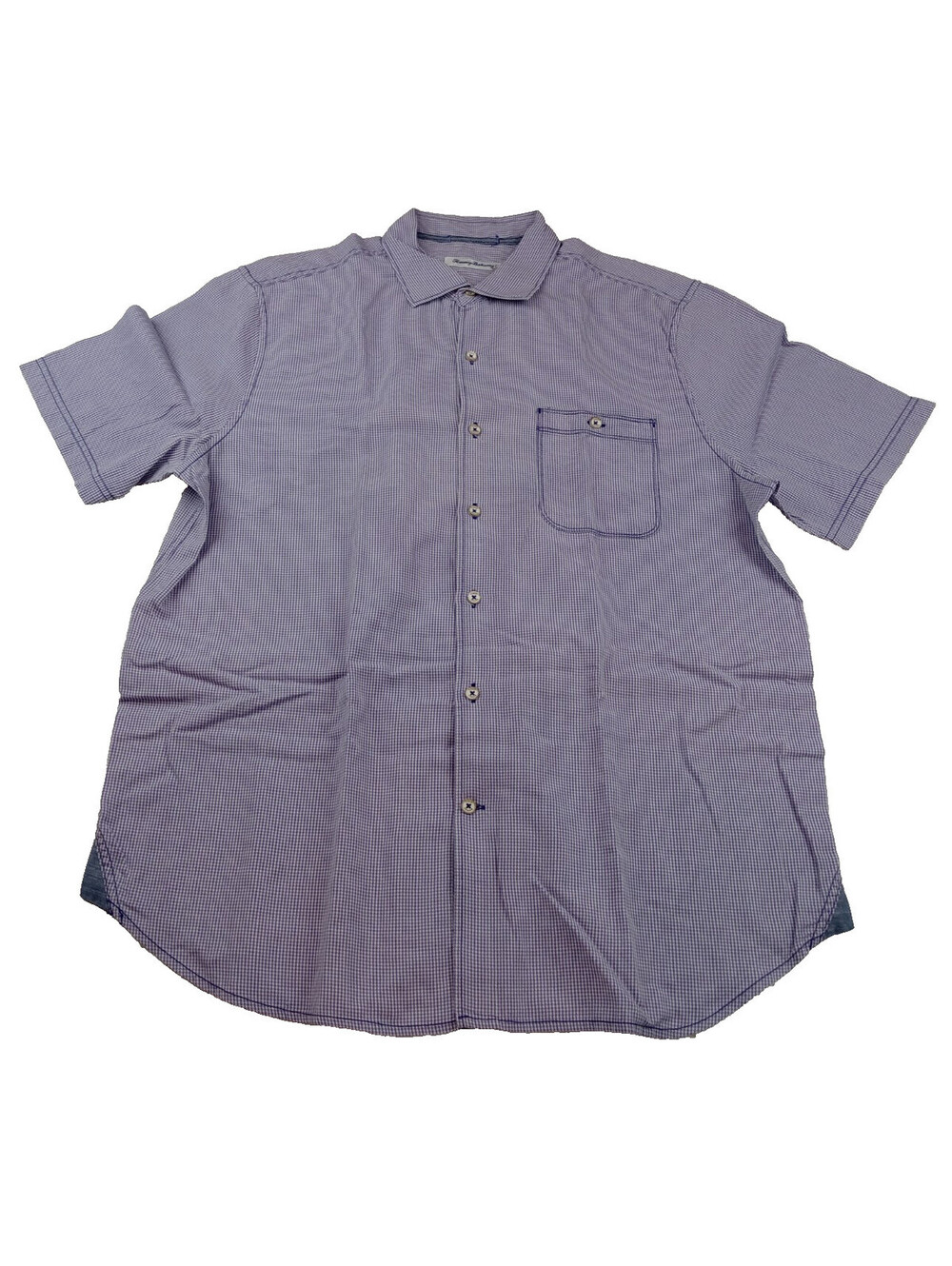 Tommy Bahama Shirt Mens Large Purple White Micro Check Short Sleeve Button Up L